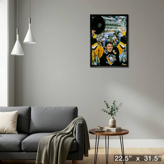 Mario Lemieux Pittsburgh Penguins Framed 20" x 29" Raising Cup Canvas 22.5" x 31.5"